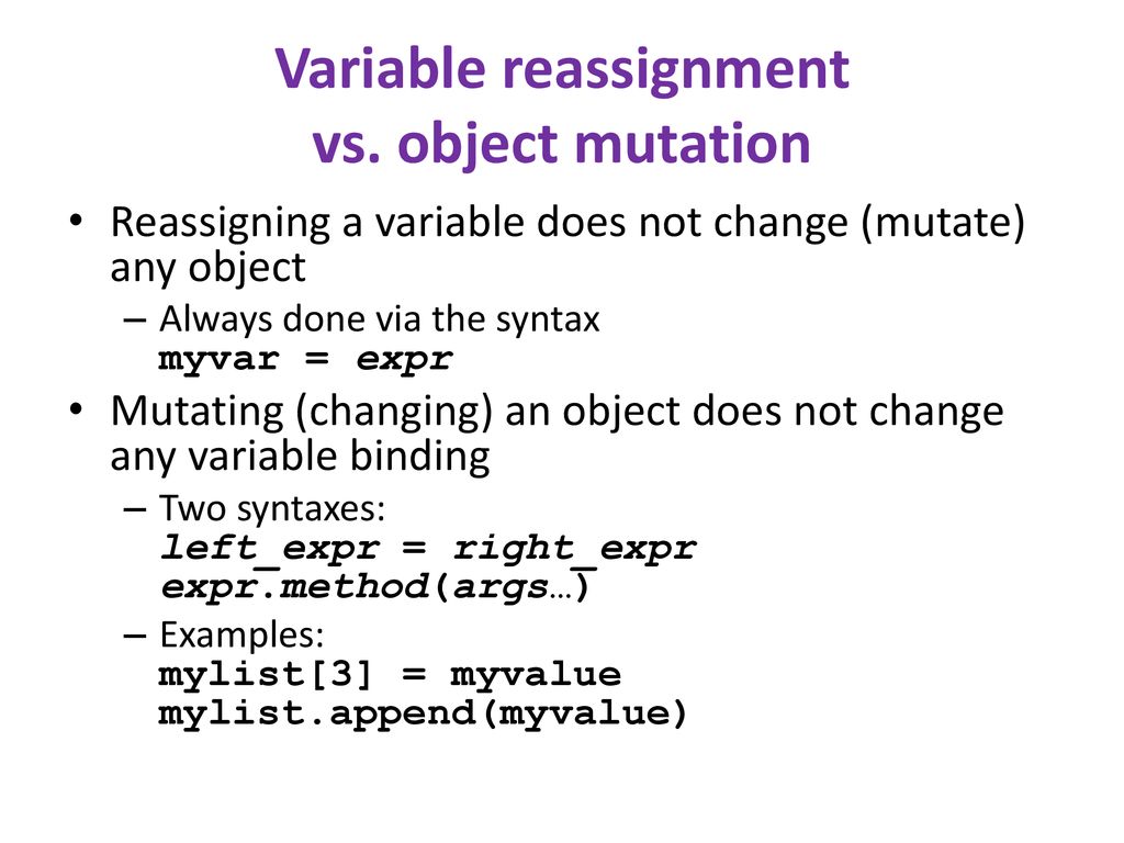Sharing, mutability, and immutability - ppt download