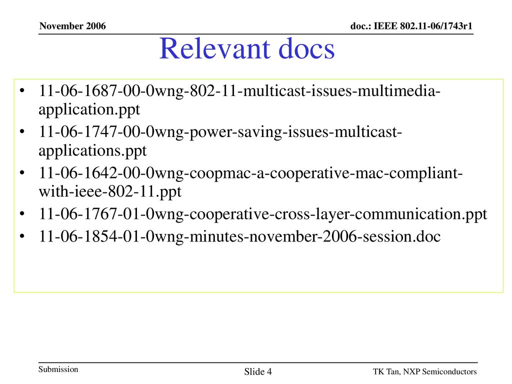 doc.: IEEE /0944r2 July November Relevant docs wng multicast-issues-multimedia-application.ppt.
