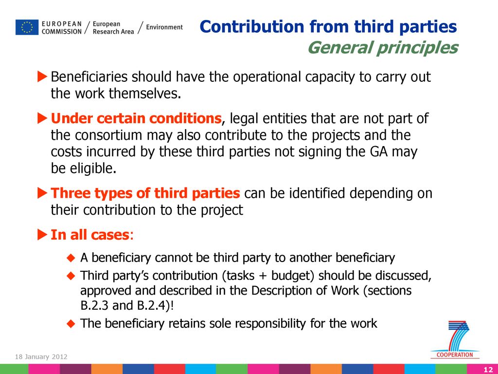 Contribution from third parties General principles