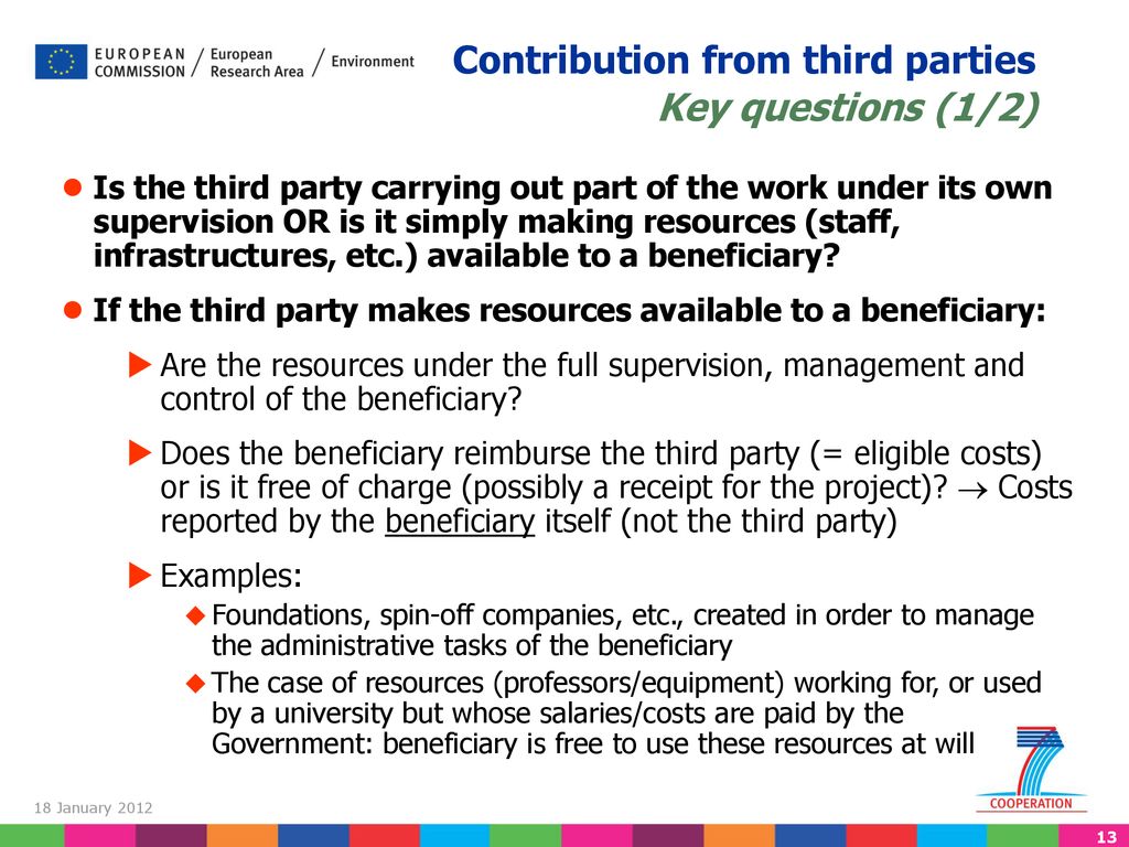 Contribution from third parties Key questions (1/2)