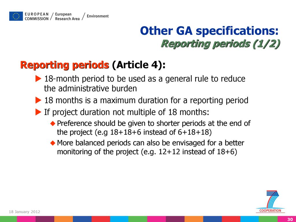 Other GA specifications: Reporting periods (1/2)