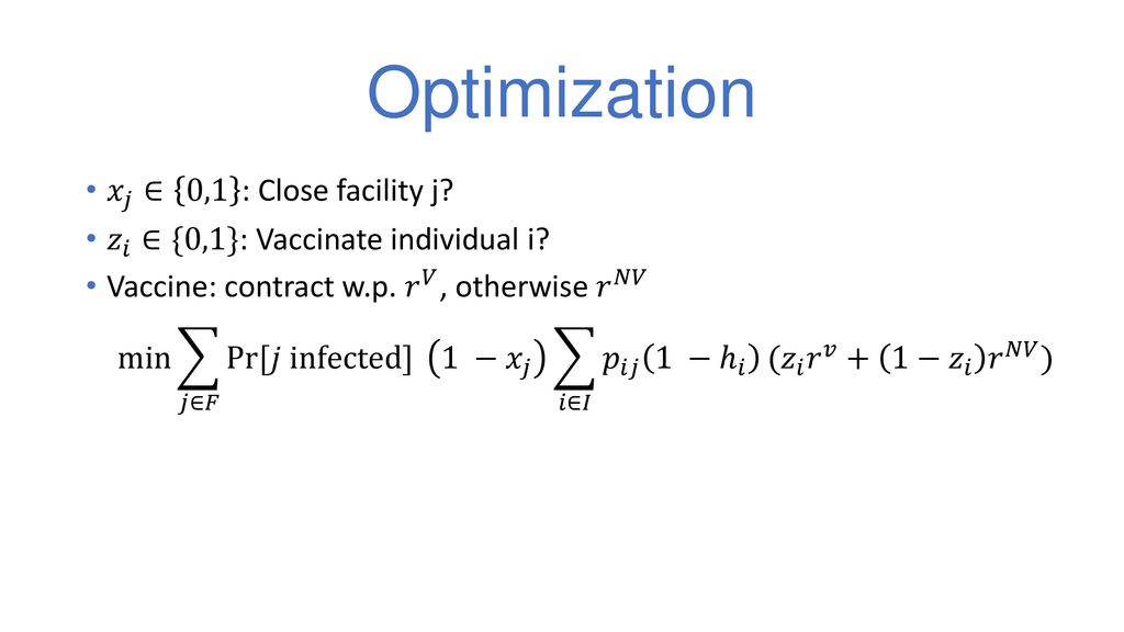 Optimization 𝑥 𝑗 ∈ 0,1 : Close facility j