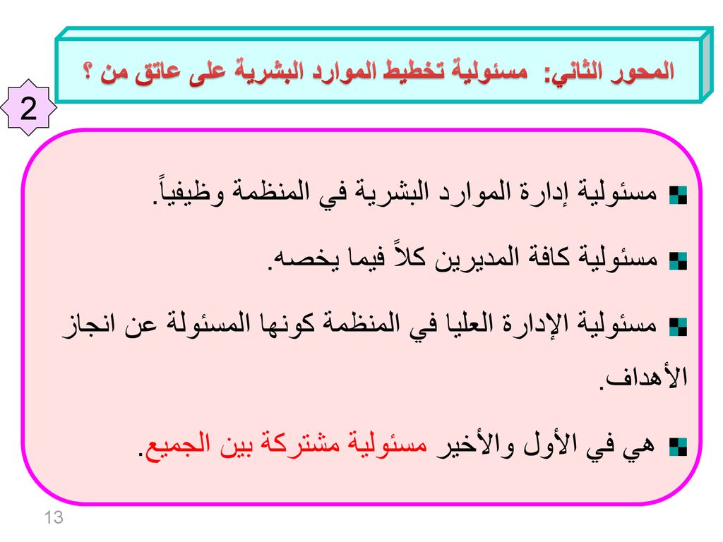 تخطيط وتنمية الموارد البشرية في منظمات إدارة الأعمال Ppt Download