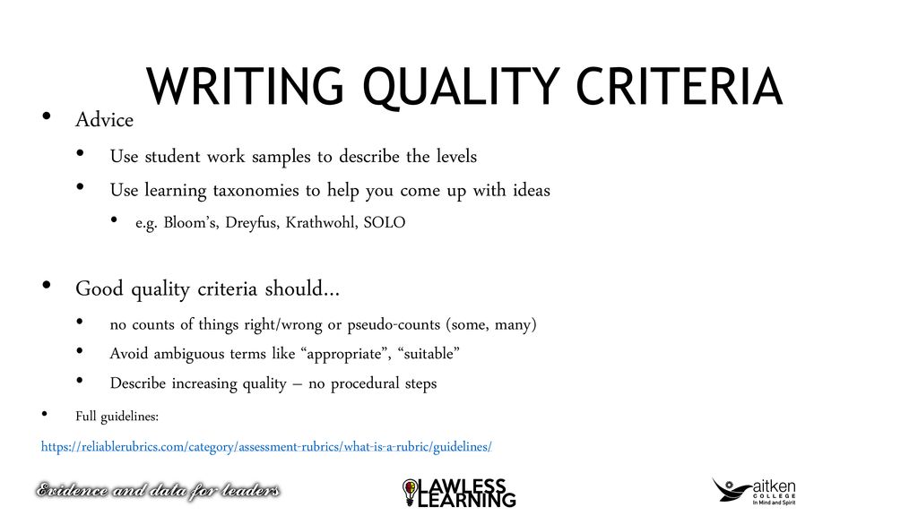 WRITING QUALITY CRITERIA