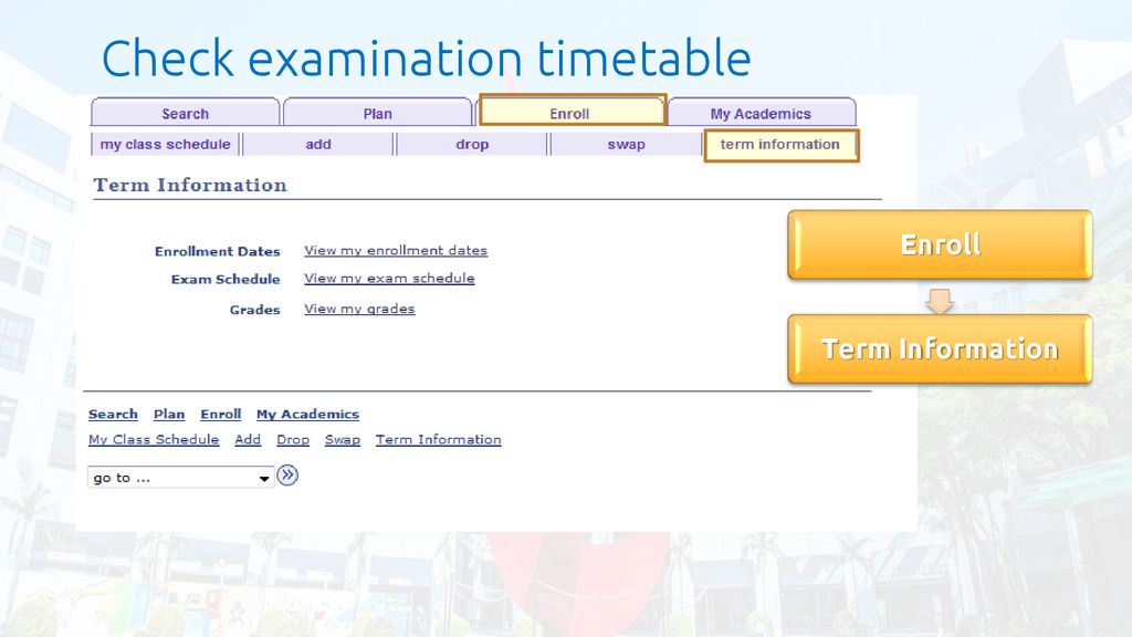 Check examination timetable