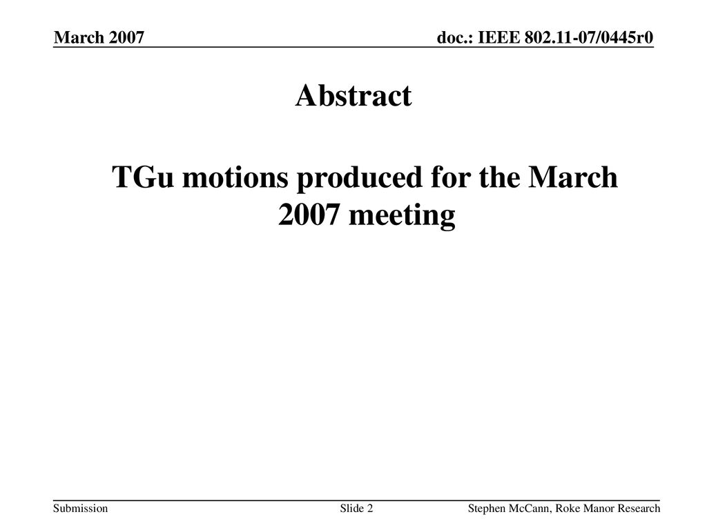 TGu motions produced for the March 2007 meeting