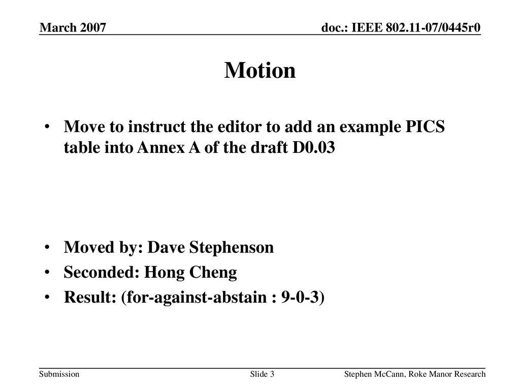 March 2007 doc.: IEEE /0445r0. March Motion.