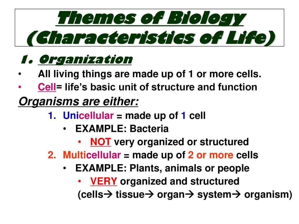 Themes Of Biology Characteristics Of Life Ppt Download