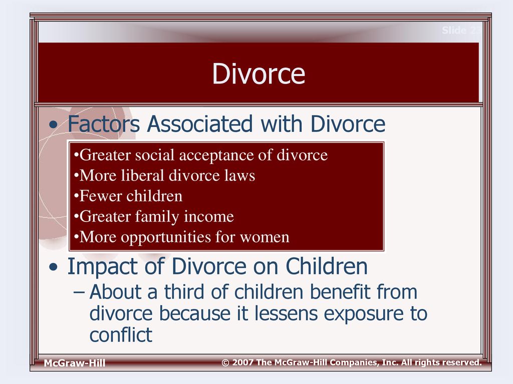 Divorce Factors Associated with Divorce Impact of Divorce on Children