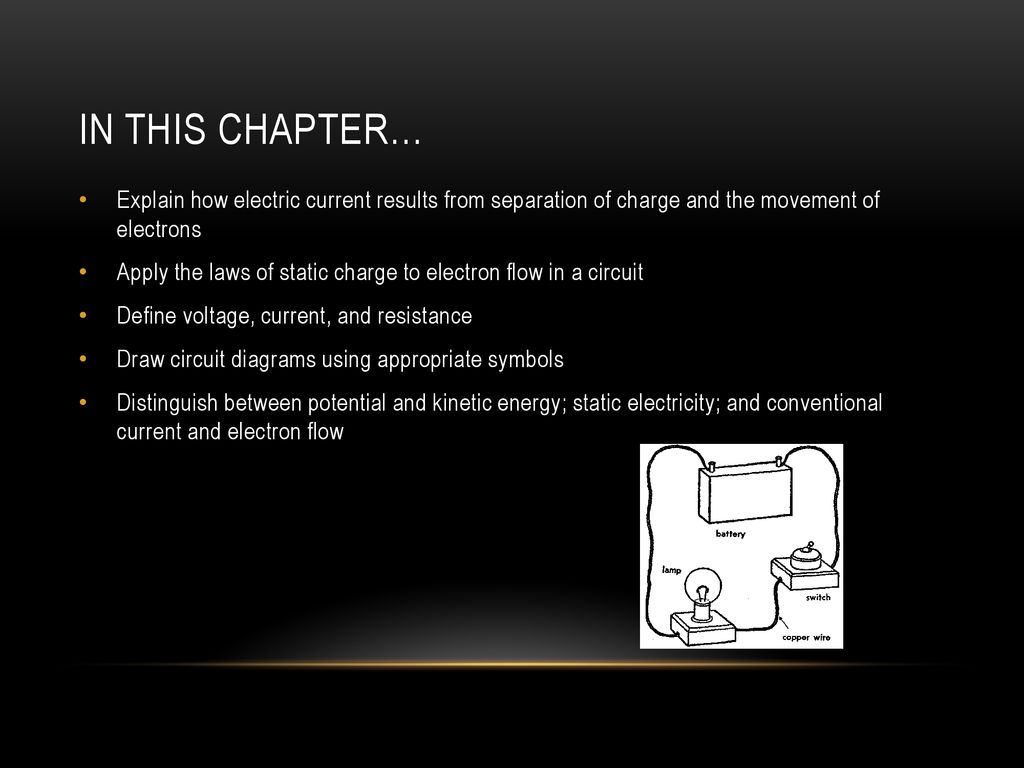 In this chapter… Explain how electric current results from separation of charge and the movement of electrons.