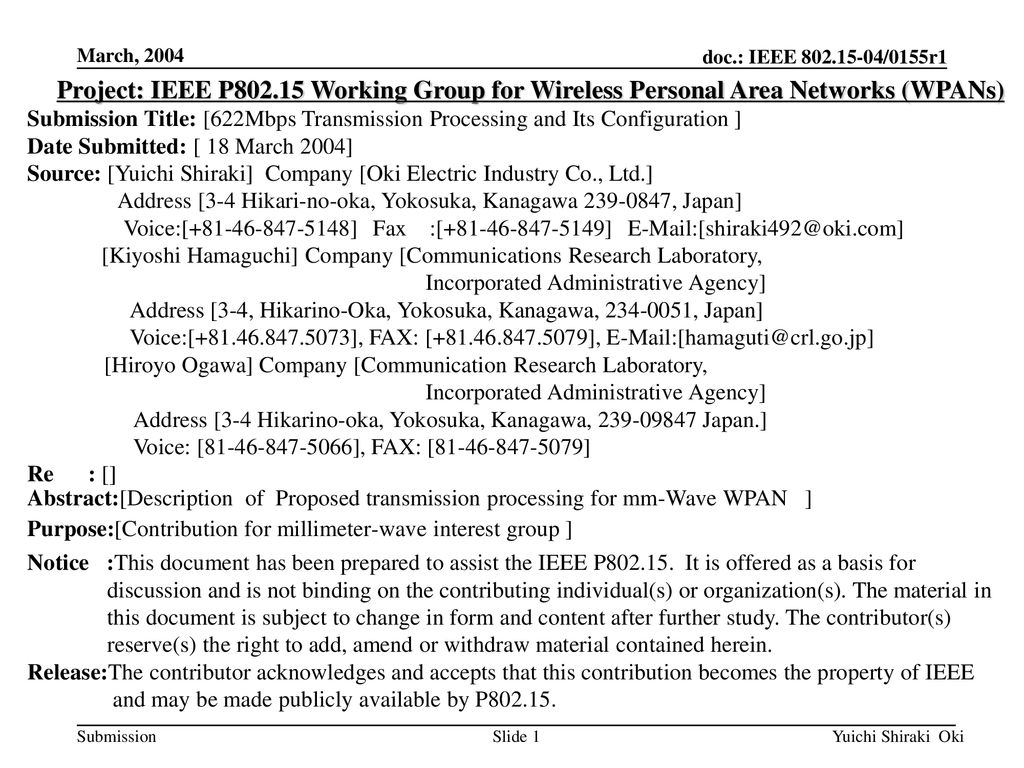 <month year> doc.: IEEE /119. March, Project: IEEE P Working Group for Wireless Personal Area Networks (WPANs)
