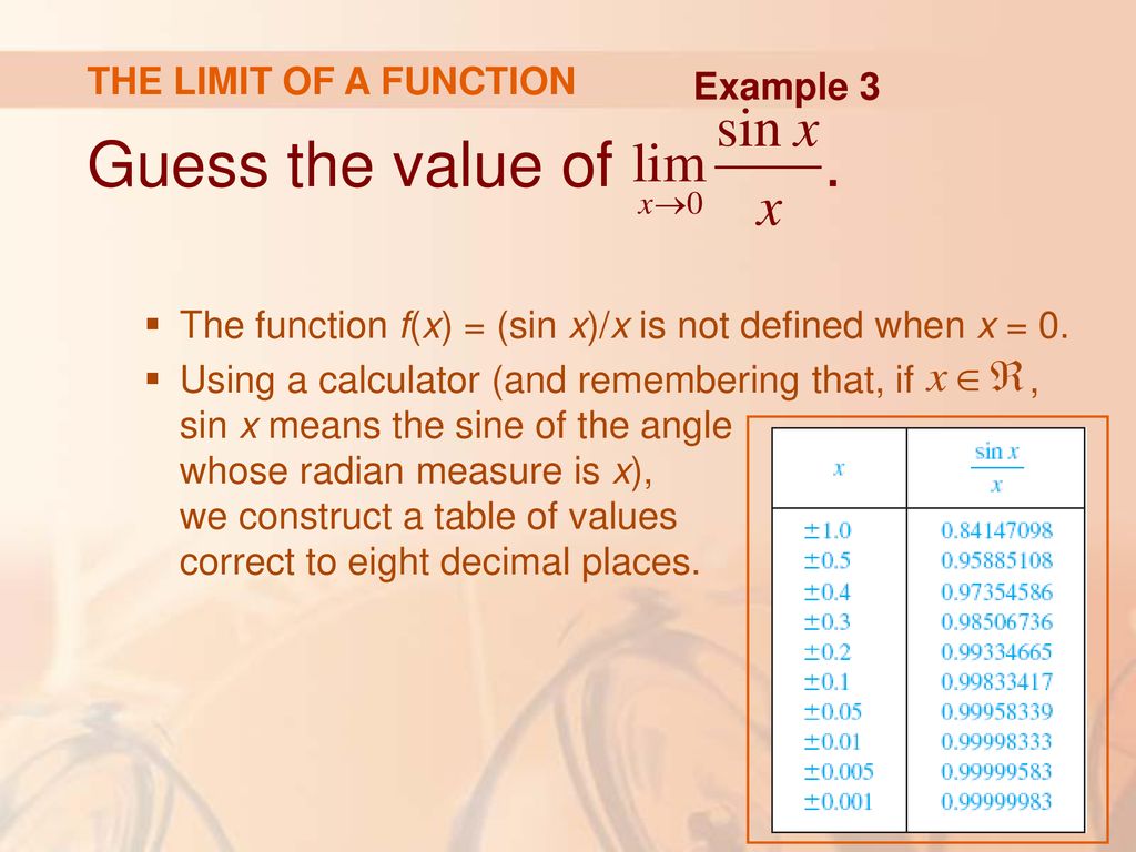 Guess the value of . THE LIMIT OF A FUNCTION Example 3