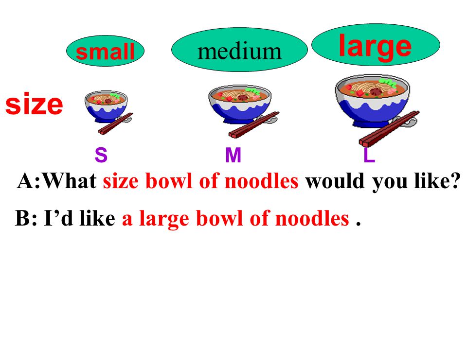 large size medium small A:What size bowl of noodles would you like