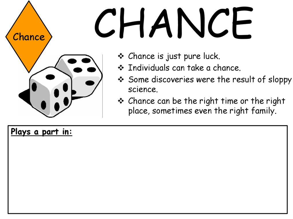 CHANCE Chance Chance is just pure luck. Individuals can take a chance.