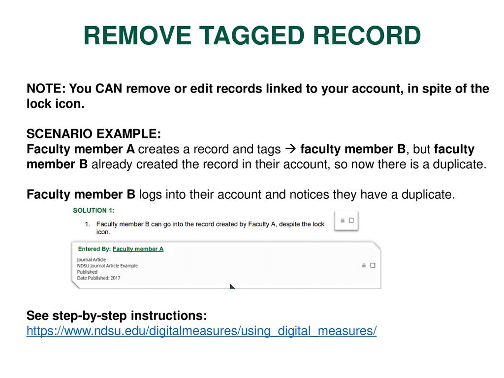 REMOVE TAGGED RECORD NOTE: You CAN remove or edit records linked to your account, in spite of the lock icon.