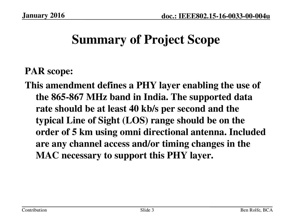 Summary of Project Scope