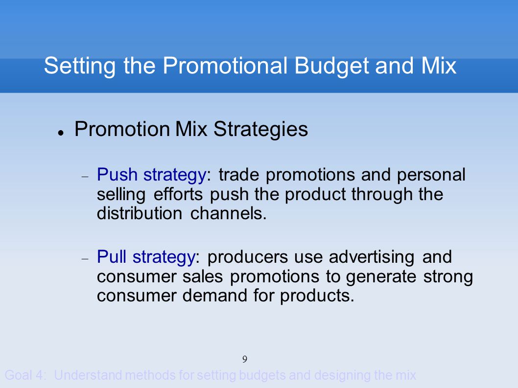 Setting the Promotional Budget and Mix