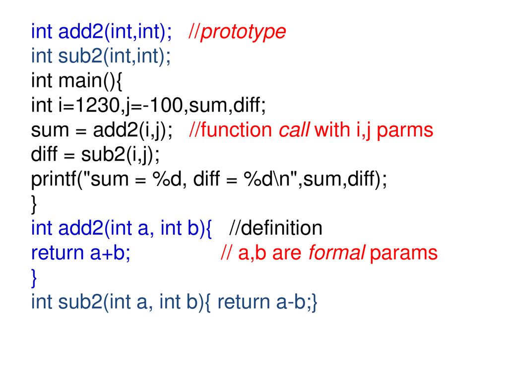 Functions: Declaration, Definition, Call and return, Scope of variables ...