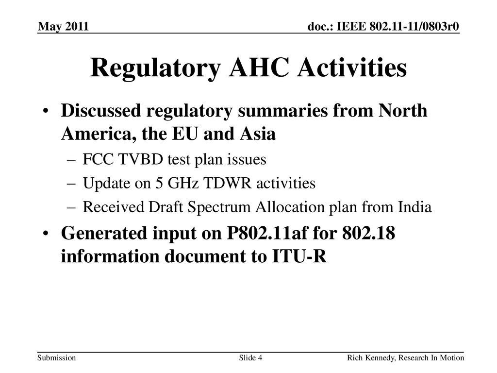 Regulatory AHC Activities