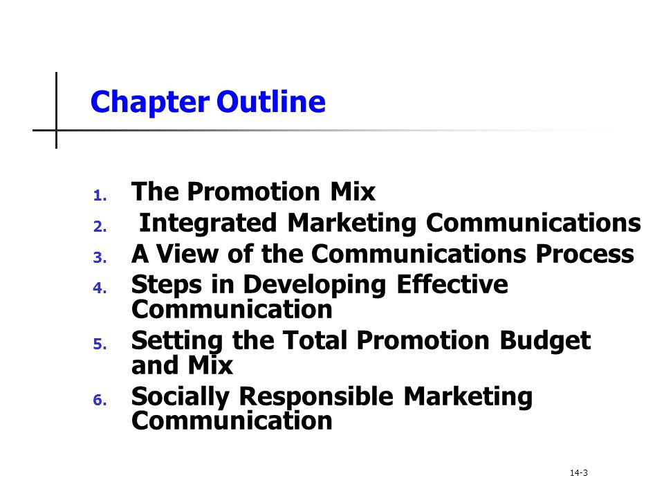 Chapter Outline The Promotion Mix Integrated Marketing Communications