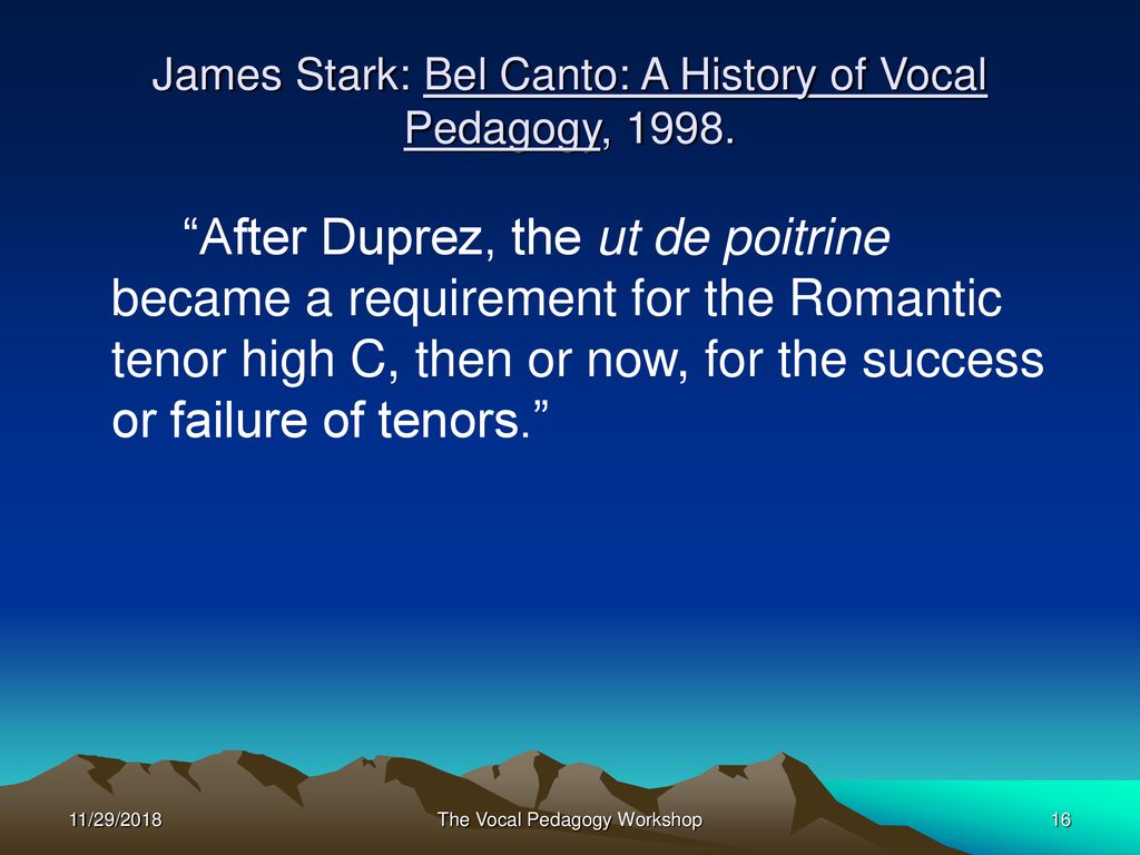 James Stark: Bel Canto: A History of Vocal Pedagogy, 1998.