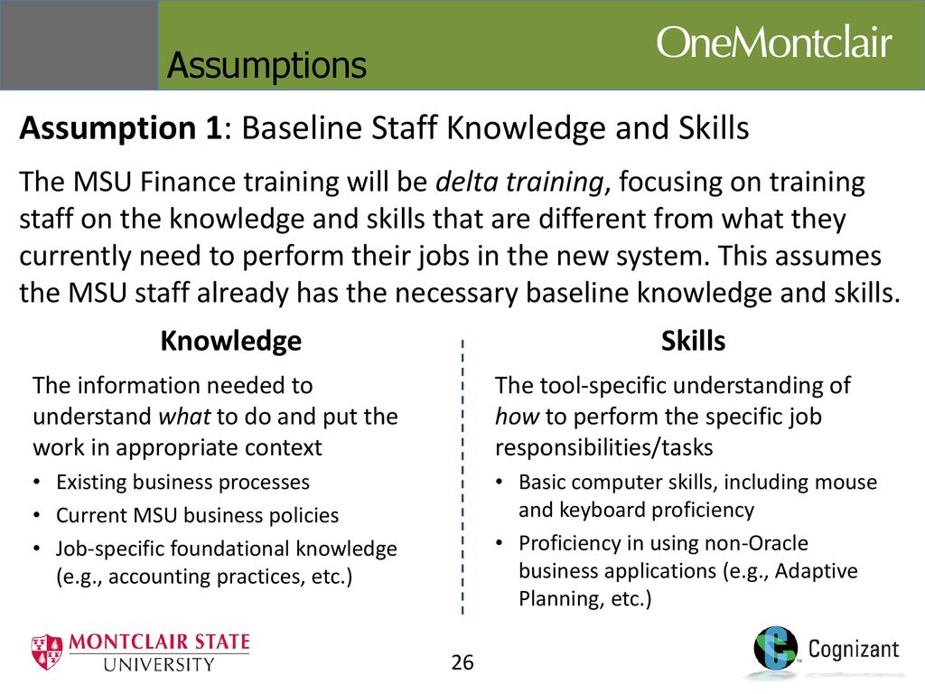 Assumption 1: Baseline Staff Knowledge and Skills