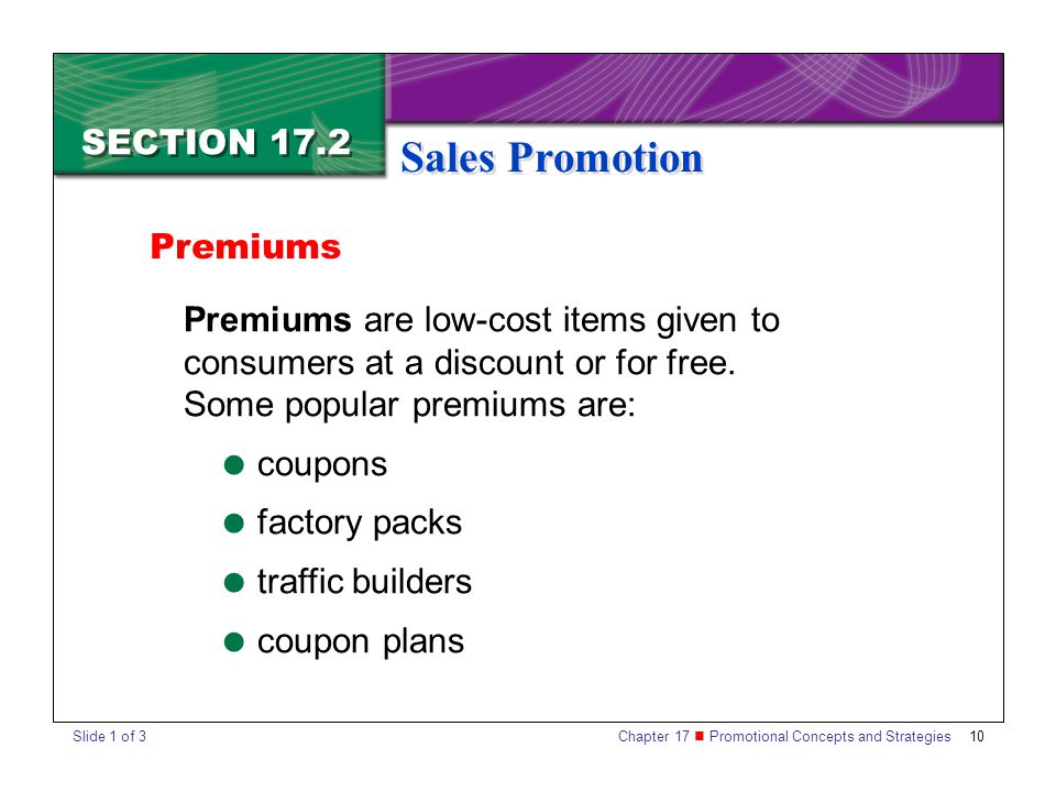 Sales Promotion SECTION 17.2 Premiums