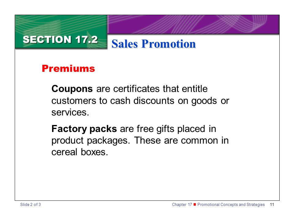 Sales Promotion SECTION 17.2 Premiums
