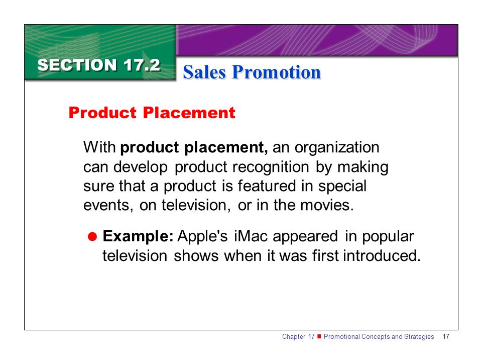 Sales Promotion SECTION 17.2 Product Placement