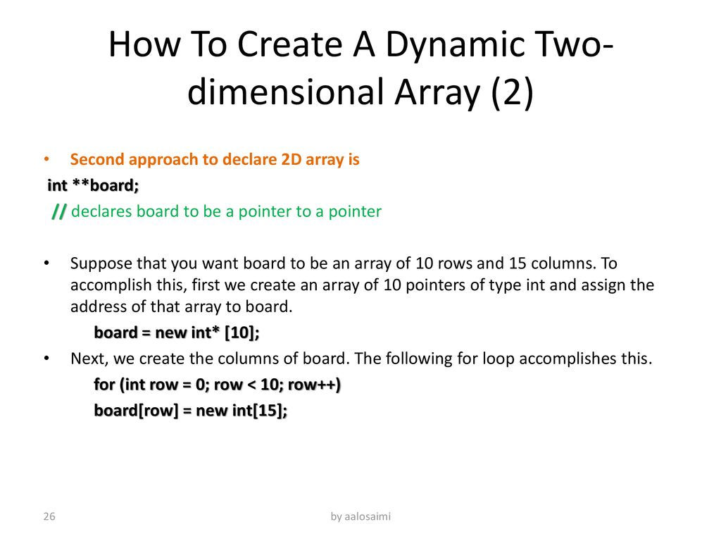 Programming II Pointers and arrays by aalosaimi. - ppt download