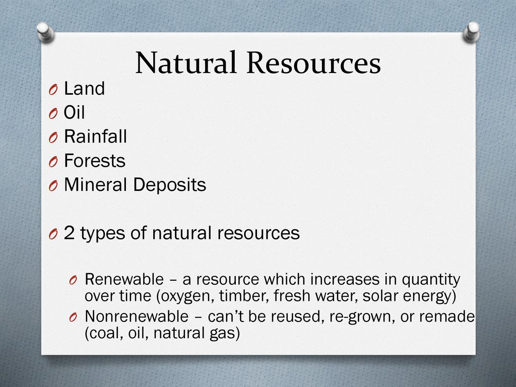 Natural Resources Land Oil Rainfall Forests Mineral Deposits