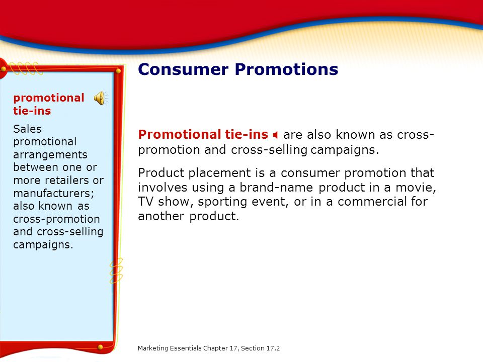 Consumer Promotions promotional tie-ins.