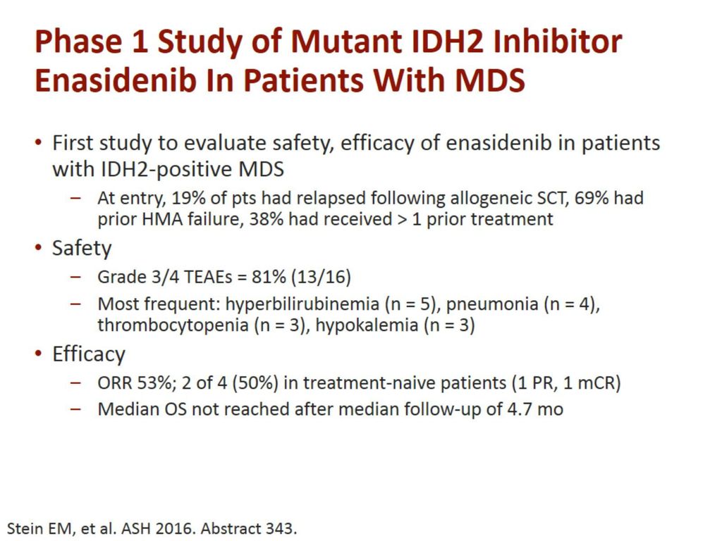 Phase 1 Study of Mutant IDH2 Inhibitor Enasidenib In Patients With MDS