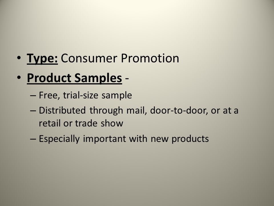 Type: Consumer Promotion Product Samples -