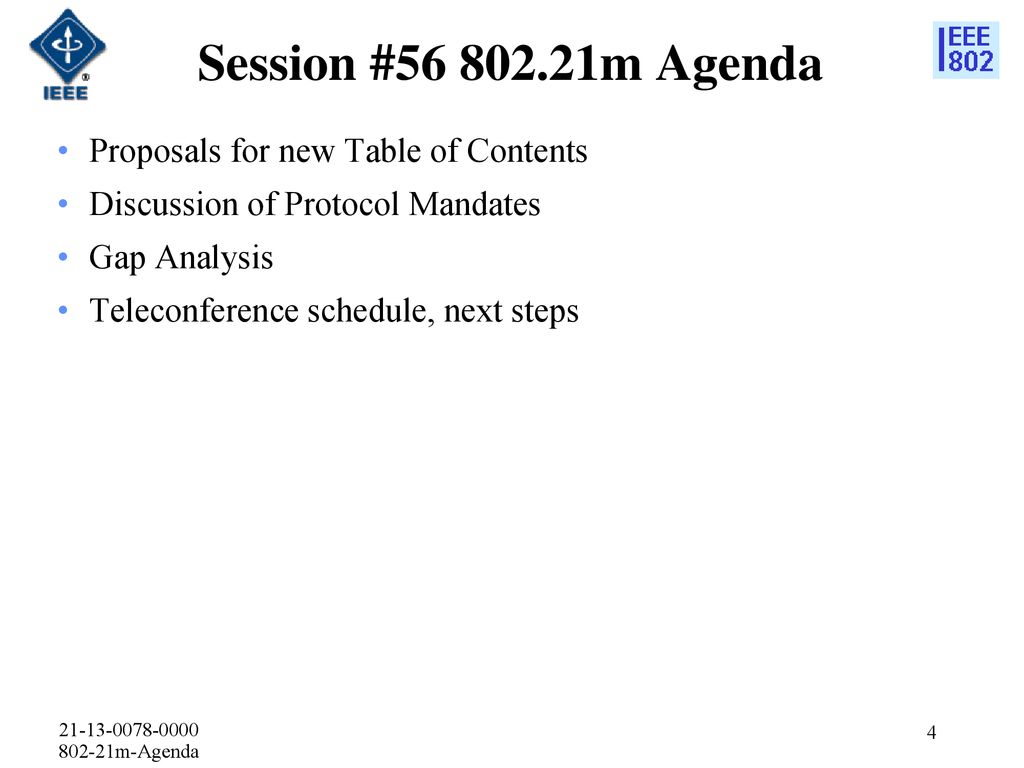 Session # m Agenda Proposals for new Table of Contents