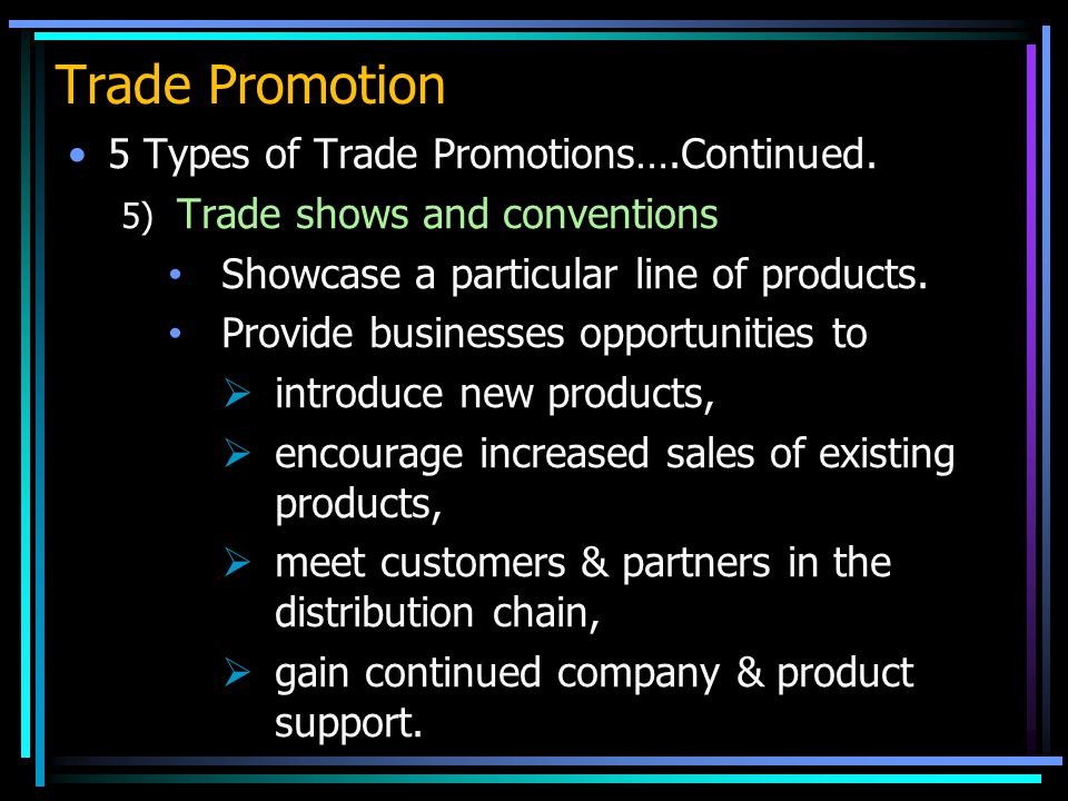 Trade Promotion 5 Types of Trade Promotions….Continued.