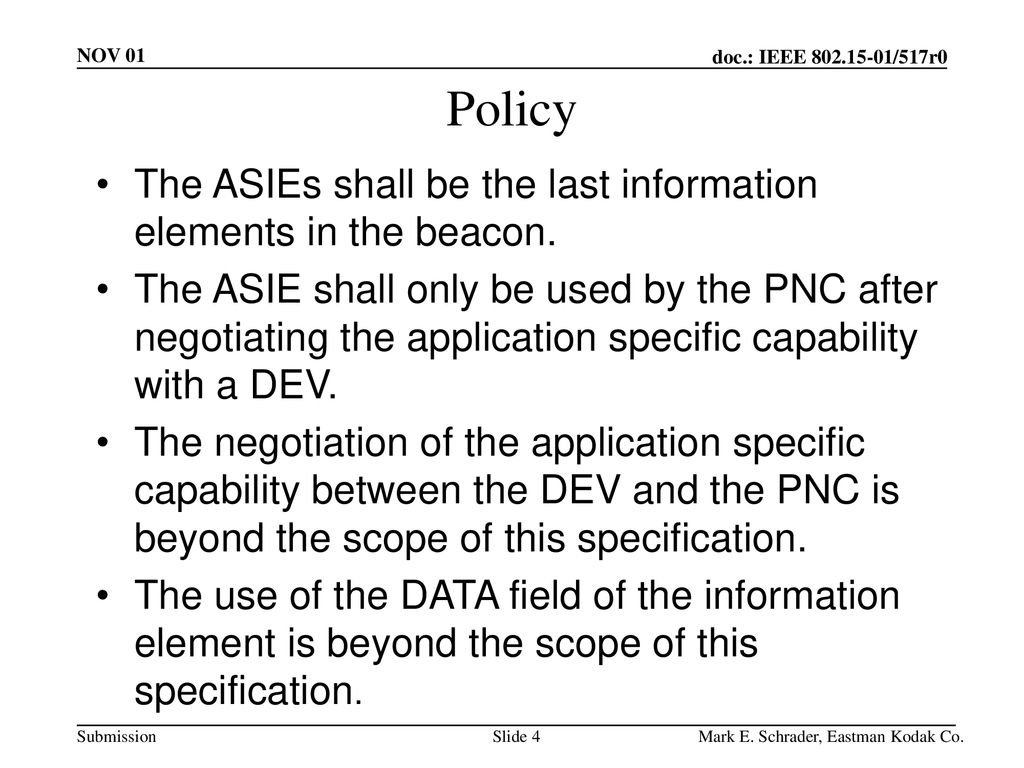 Policy The ASIEs shall be the last information elements in the beacon.