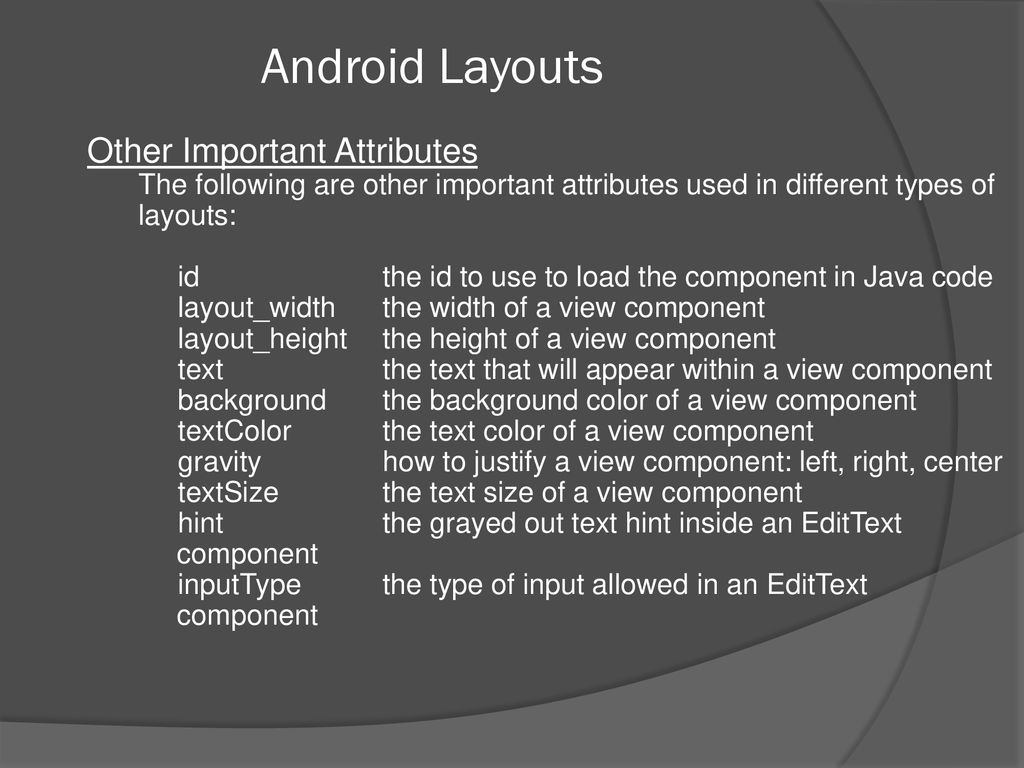 Mobile Computing With Android ACST 4550 Android Layouts - ppt download
