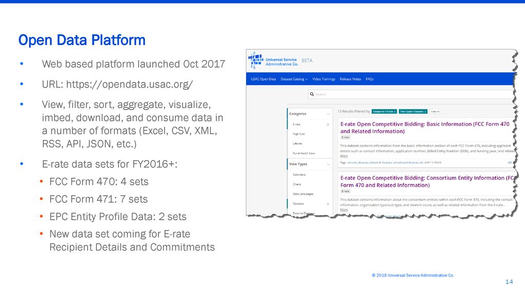 Open Data Platform Web based platform launched Oct 2017