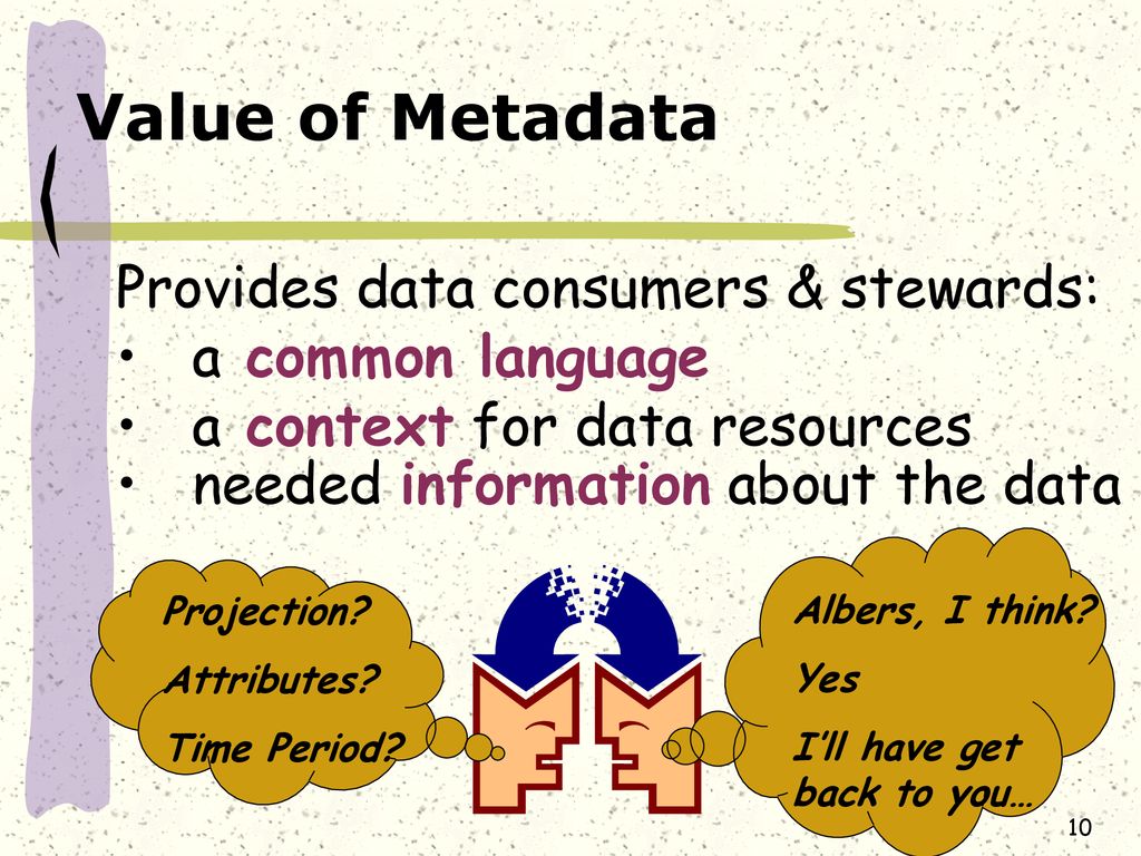Value of Metadata Provides data consumers & stewards: