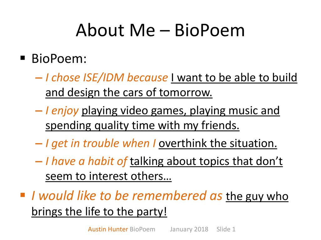 Austin Hunter BioPoem January 2018 Slide 1 - ppt download