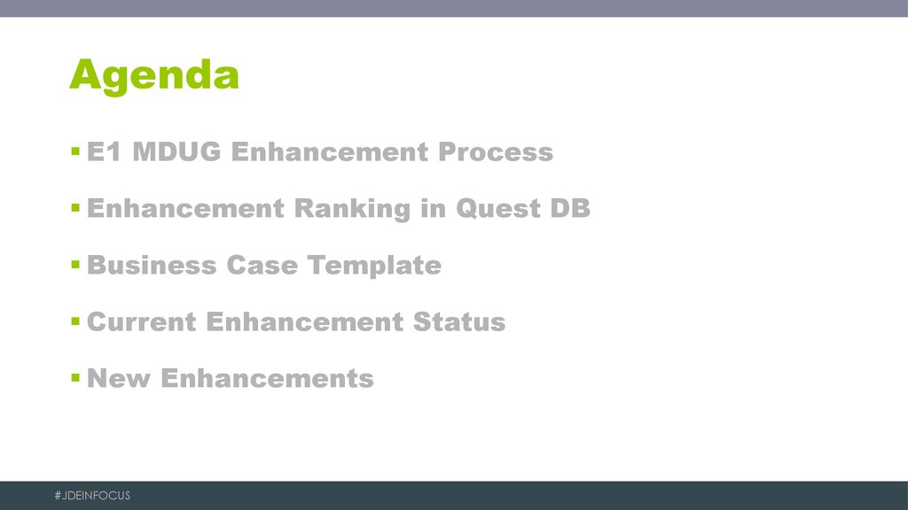 Agenda E1 MDUG Enhancement Process Enhancement Ranking in Quest DB