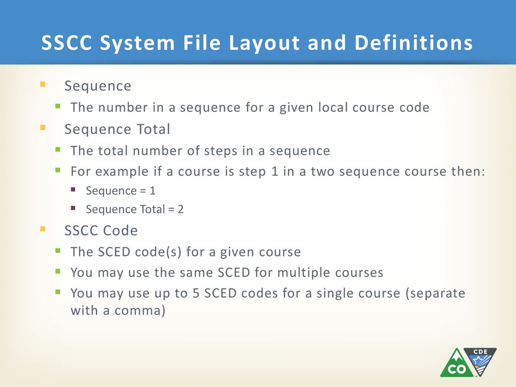 SSCC System File Layout and Definitions