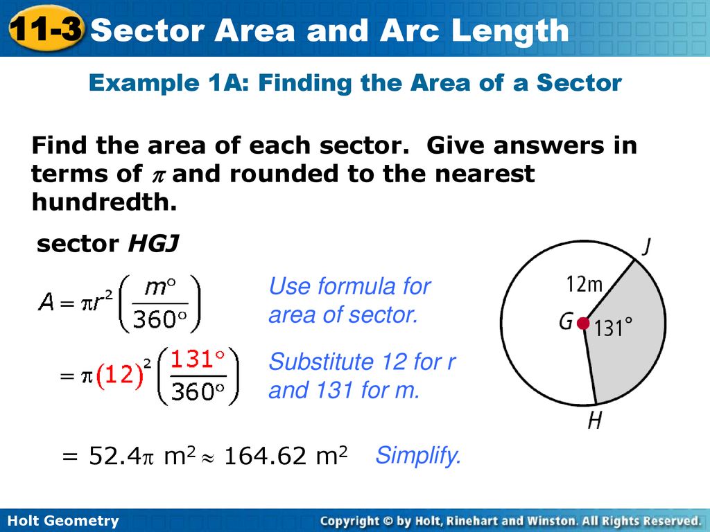 Example 1A: Finding the Area of a Sector