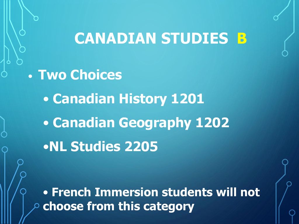 Canadian Studies B Canadian History 1201 Canadian Geography 1202