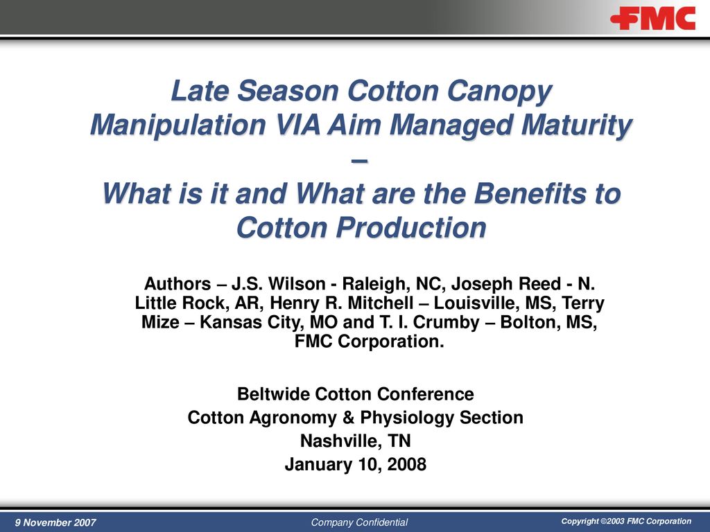 Beltwide Cotton Conference Cotton Agronomy & Physiology Section ppt