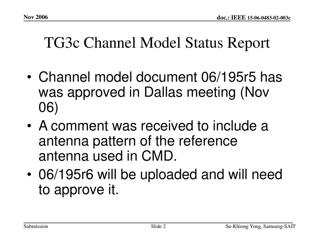 TG3c Channel Model Status Report