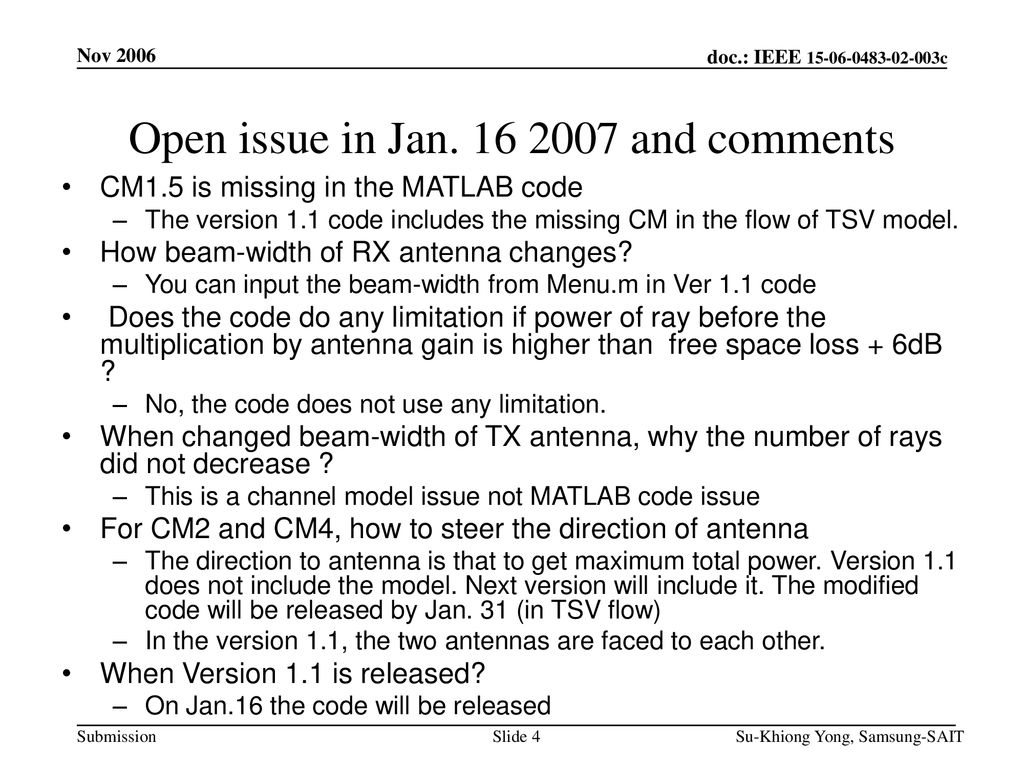 Open issue in Jan and comments