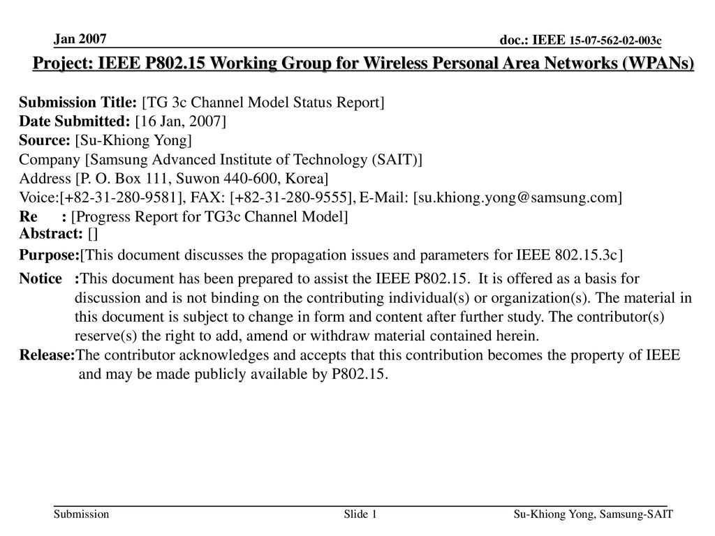 <month year> doc.: IEEE a. Jan Project: IEEE P Working Group for Wireless Personal Area Networks (WPANs)