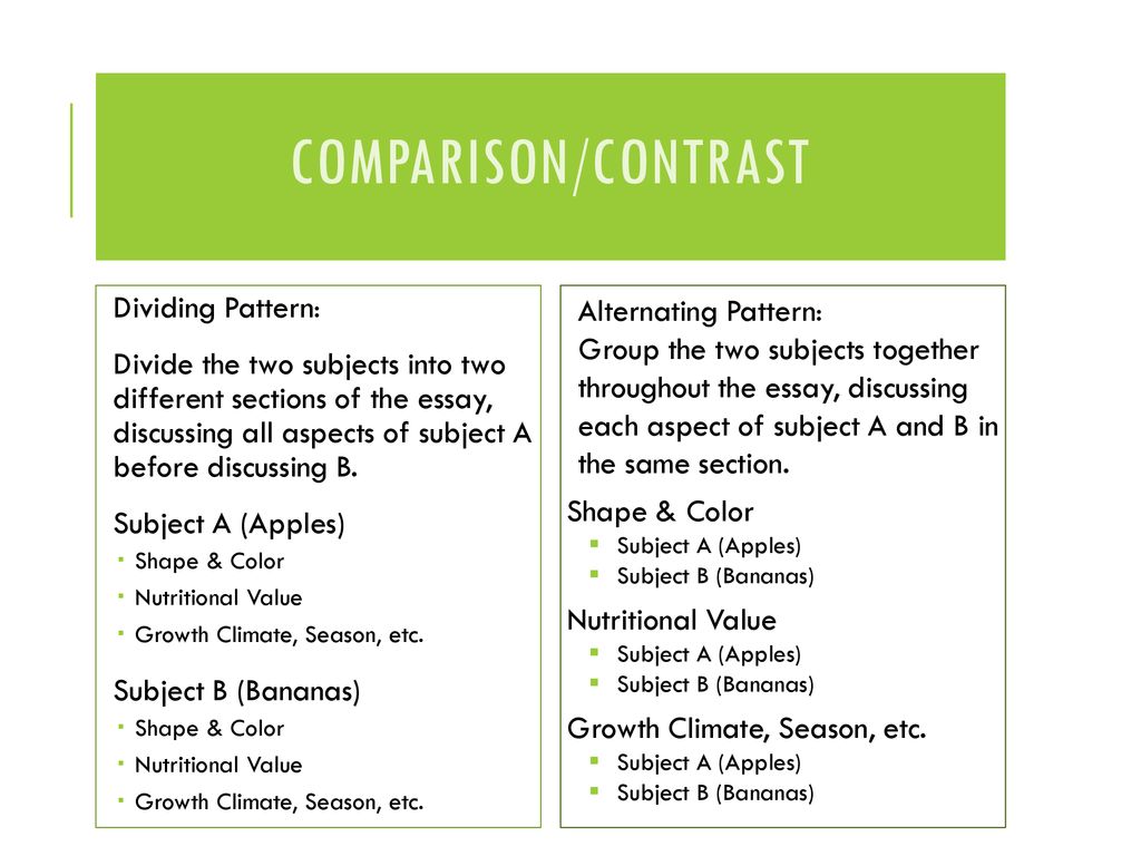 Comparison/Contrast Dividing Pattern: